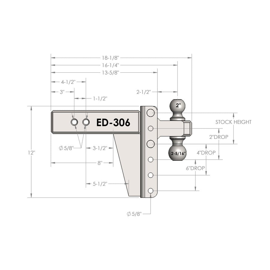 ED306 Bulletproof Hitches Drop Hitch Receiver: 3 Inches Adjustable