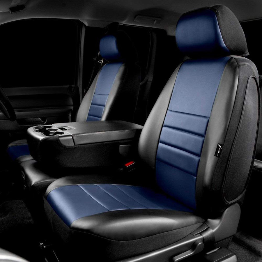 Fia LeatherLite SL68-30BLUE Custom Seat Cover; Leatherette; Blue/Black; Front; Split Seat 40/20/40; Adj. Headrests; Airbag; Armrest/Storage w/Cup Holder; Cushion Storage;