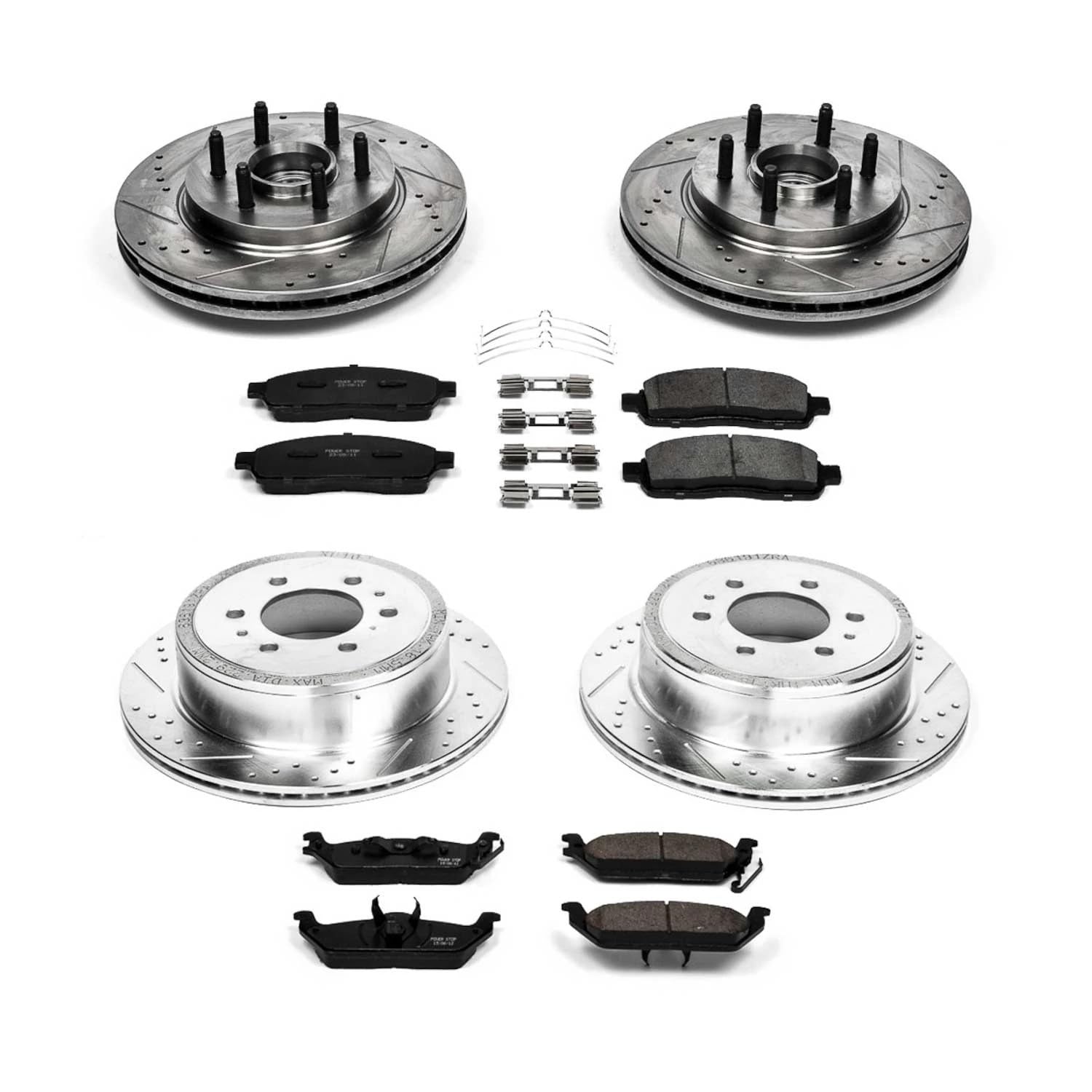 Power Stop K1940 Z23 Carbon Fiber Brake Pads Front and Rear with Drilled & Slotted Brake Rotors Kit For Ford F-150 2004-2008, Lincoln Mark LT 2006-2008 [Model Specific]