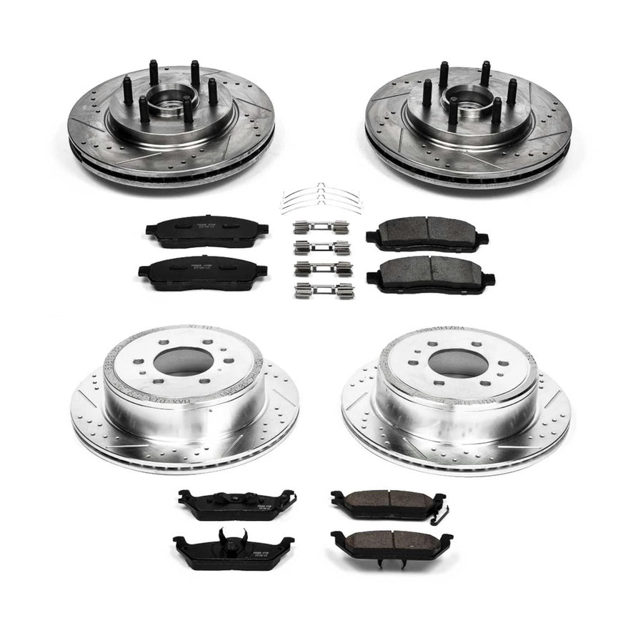 Power Stop K1940 Z23 Carbon Fiber Brake Pads Front and Rear with Drilled & Slotted Brake Rotors Kit For Ford F-150 2004-2008, Lincoln Mark LT 2006-2008 [Model Specific]