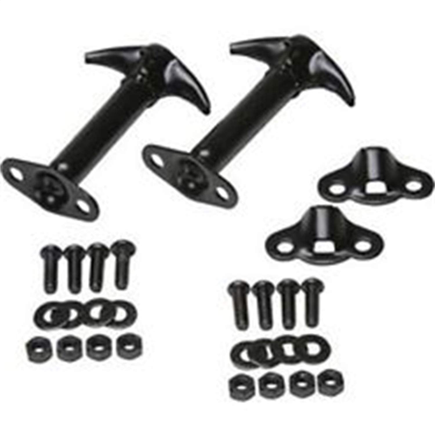 Hood Catch Kit RAMPAGE PRODUCTS for Jeep Wrangler/CJ | Pair, Steel, Black | 7601 | Fits 1945-1949 Jeep CJ2A / 1954-1983 Jeep CJ5 / 1976-1986 Jeep CJ7 / 1942-1945 Willys / 1987-1995 Wrangler YJ