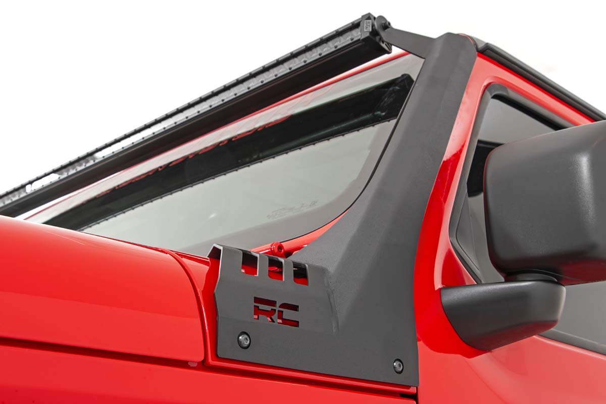 50" Rough Country Dual Row LED Light Bar Upper Windshield Kit for Jeep Wrangler JL (2018-2024)/ Gladiator JT (2020-2024)