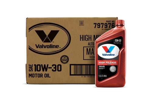 High Mileage Valvoline with MaxLife Technology 10W-30 Synthetic Blend Motor Oil 1 Quart (Pack of 6)