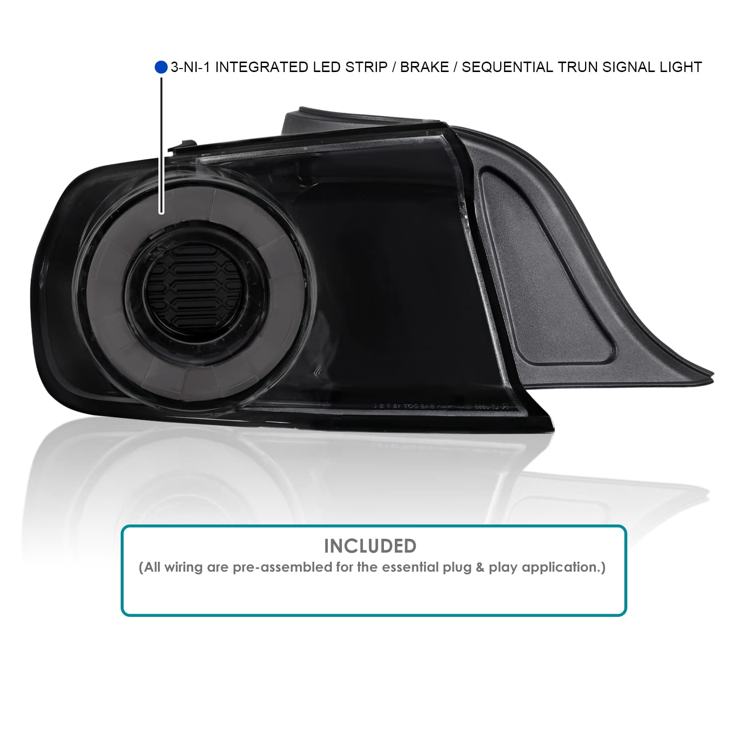 Glossy Black Smoke SPEC-D TUNING LED Sequential Signal Tail Lights Compatible with 2015-2022 Ford Mustang, Left + Right Pair Assembly