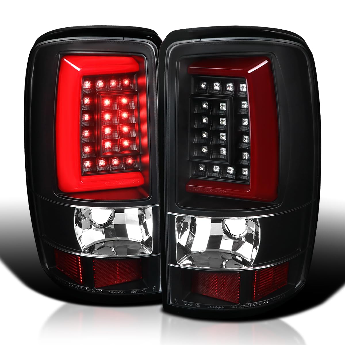 Black Tail Lights w/Red LED Tube SPEC-D TUNING Compatible with 2000-2006 Chevy/GMC Suburban, Chevy Tahoe, GMC Yukon/Denali/XL, Left + Right Pair Assembly