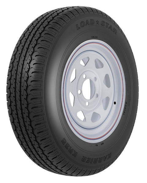 ST235/80R16 E/8H SPK White AMERICANA KR35 K, 16 Inch Diameter x 6 Inch Width; 8 x 165.1 Millimeter/ 8 x 6.50 Inch Bolt Pattern; 8 Spoke; 2 Piece Welded Steel Construction; White With Stripes; ST235 x 80R16; 1 Year Worry-Free Warra