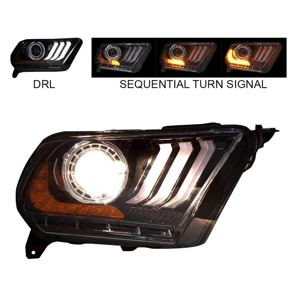 Renegade Series Winjet Compatible with 2010 2011 2012 S197 Ford Mustang S550 Style LED DRL Sequential Projector Aftermarket Performance Headlight Pair Set