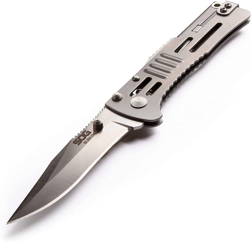 SOG Folding SlimJim Pocket Knife- SOG Assisted Technology w/ Tactile Bumps and Cutout Aid, Reversible Carry Clip, AUS-8 Stainless Steel Body (SJ31-CP), One Size, Hardcase Black