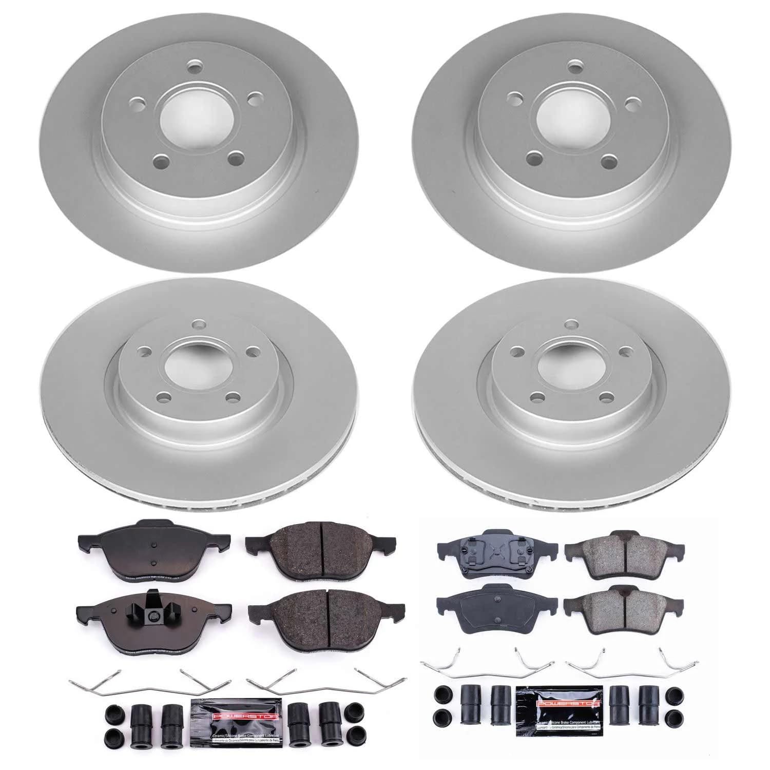 Power Stop Z23 Evolution Geomet Coated Brake Kit Front and Rear For Volvo S40 2004-2005, Volvo V50 2005 [Model Specific]