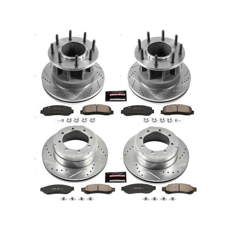 Power Stop K4032 Z23 Carbon Fiber Brake Pads Front and Rear with Drilled & Slotted Brake Rotors Kit For Ford F-350 Super Duty 2007-2010 [Model Specific]