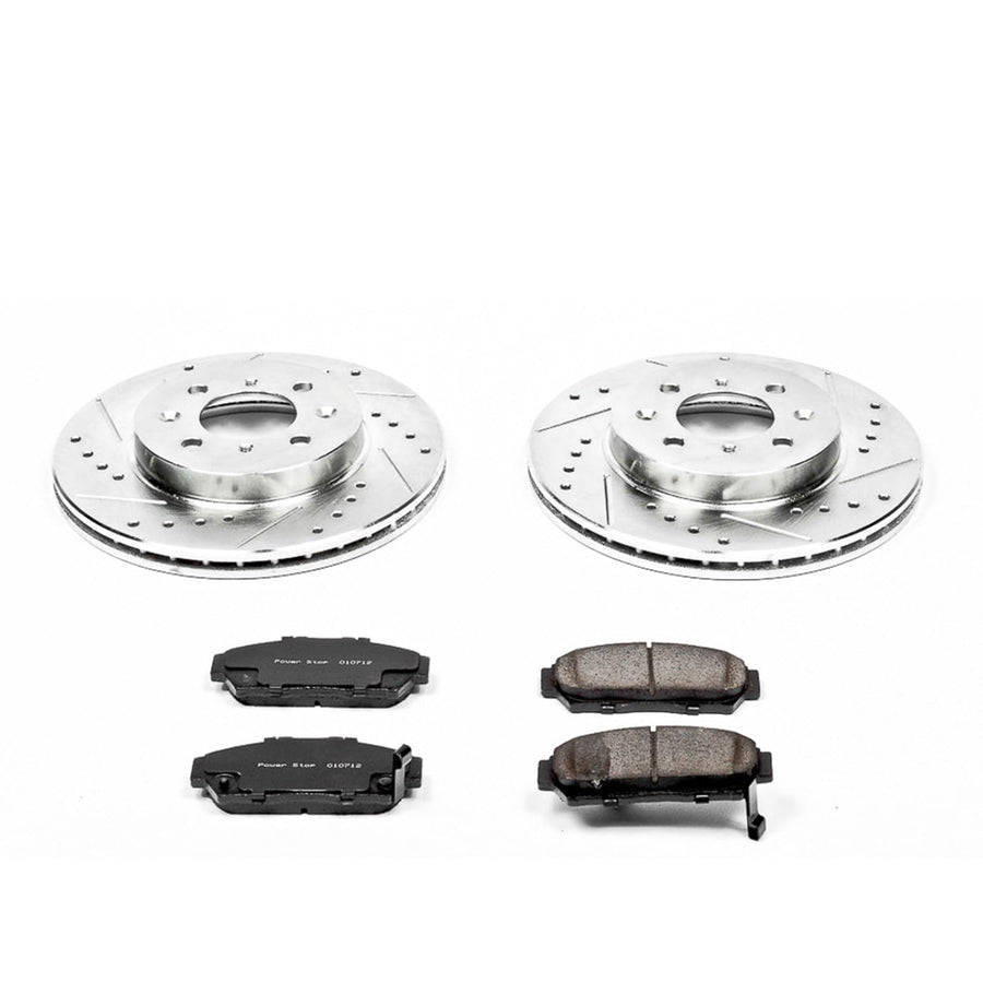 Power Stop K692 Z23 Carbon Fiber Brake Pads with Drilled & Slotted Brake Rotors Kit For Acura Integra 1994-2001, Honda Civic 1993-1995 [Model Specific]
