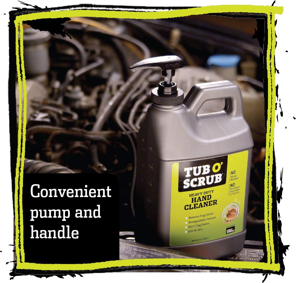 Scrub Tub O' Towels Heavy Duty Pumice-Free Hand Cleaner, Removes Tough Grime & Dirt Without Water, Biodegradable, 64oz Pump Jug, 1/2 gallon