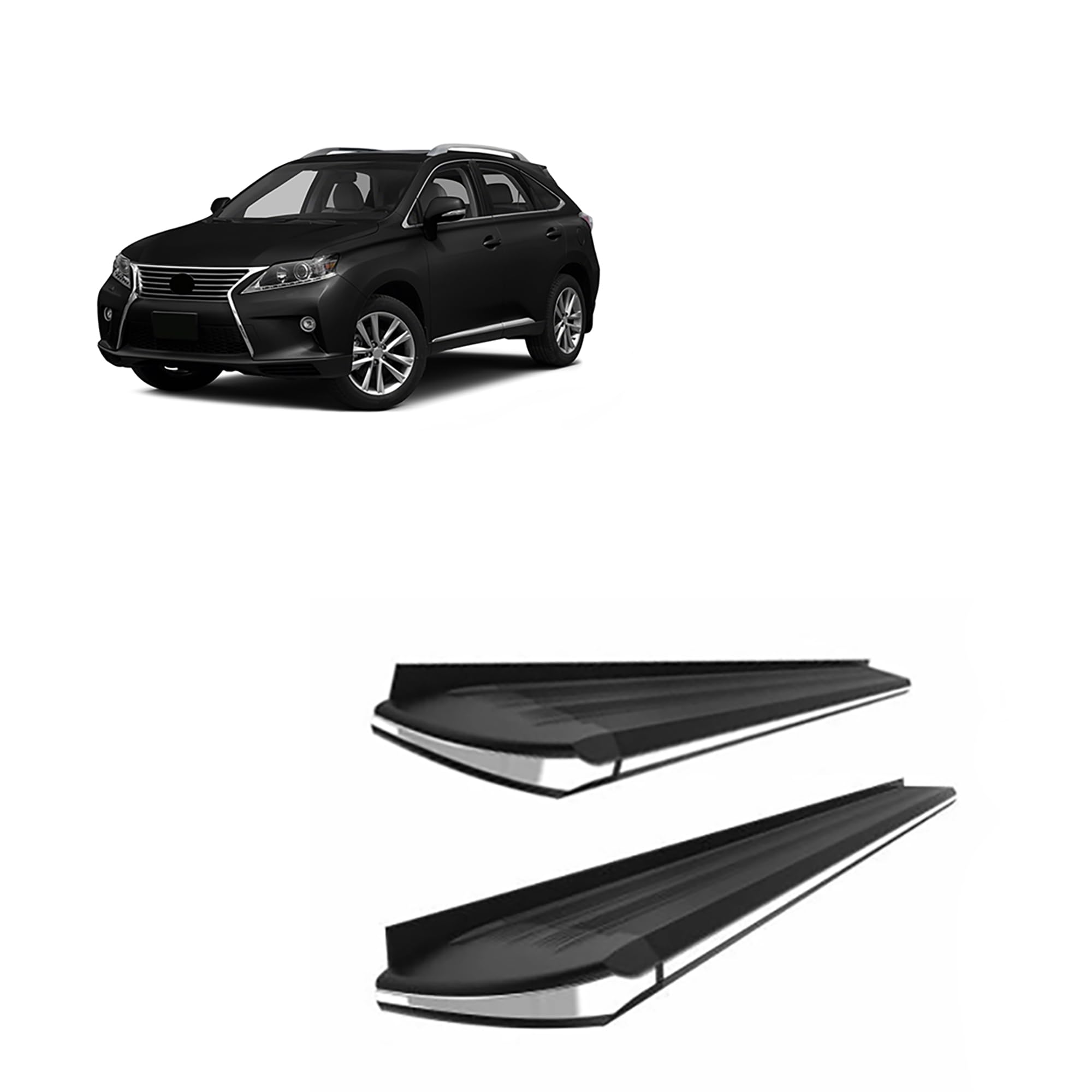 Black Aluminum Black Horse Exceed Running Boards Compatible with 2010-2020 Lexus RX350&2010-2020 Lexus RX450h Requires Drilling and Cutting Plastic Cover