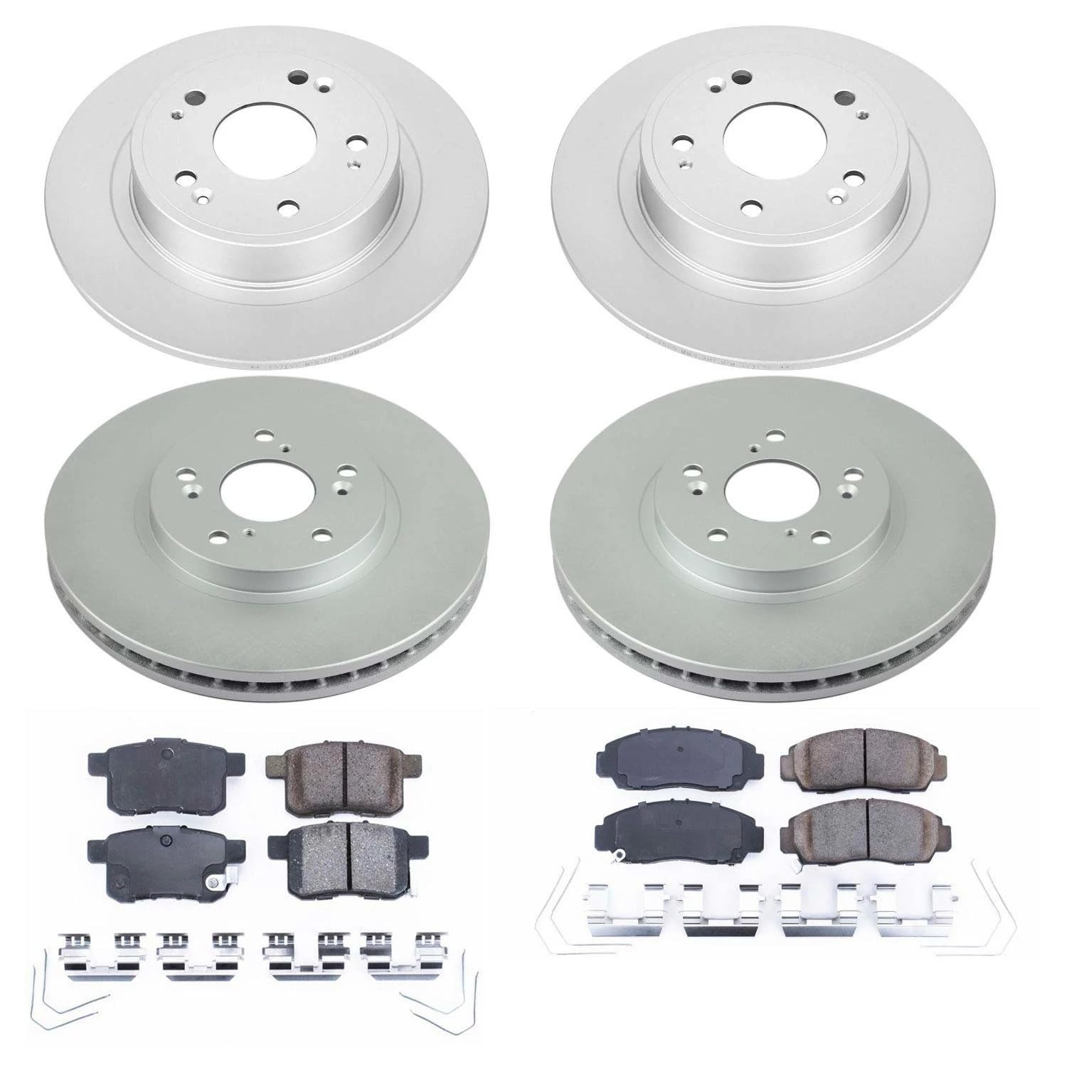 Power Stop CRK5391 Brake Rotor Coated & Ceramic Brake Pads- front & rear For Acura TSX 2011-2014, Honda Accord 2011-2012 [Model Specific]