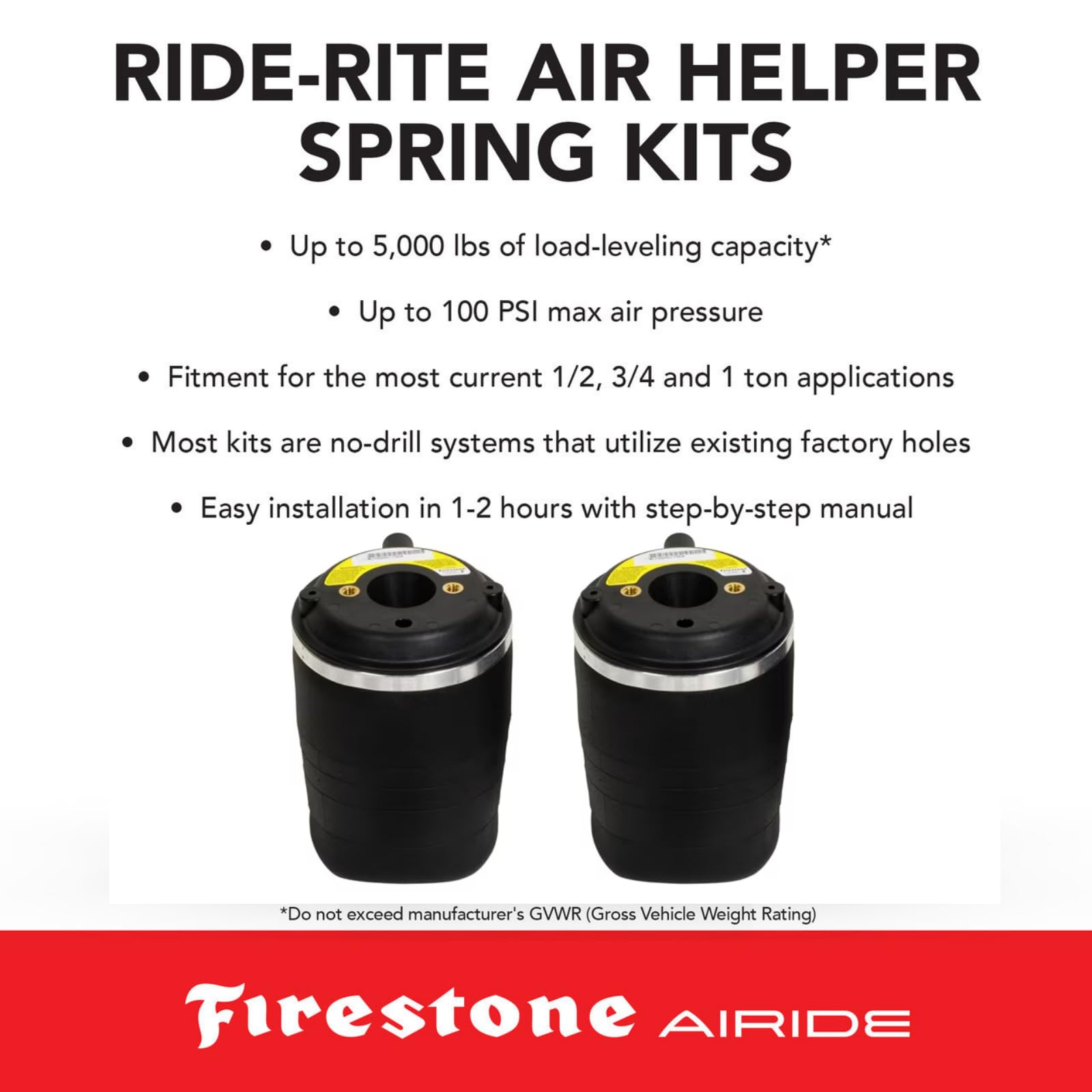 Firestone 2595 Ride-Rite Airide Rear Springs Kit fits 2010-2025 Ram 1500 | 5-100 PSI | No Drill Installation | Load Capacity of 3,000 Pounds | Enhances Brake Effectiveness