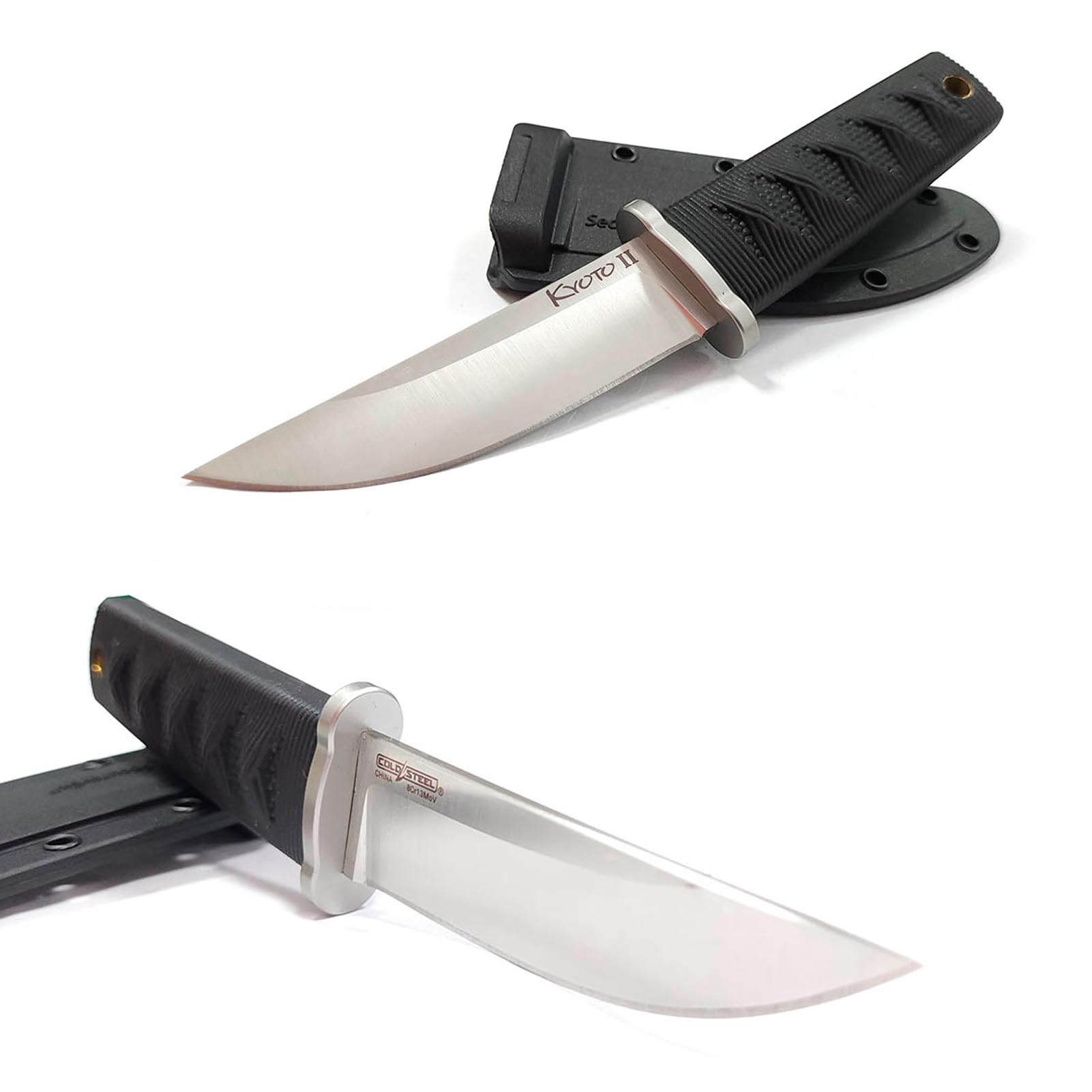 Kyoto II Cold Steel 3-3/8" Durable Compact 8Cr13MoV Stainless Steel Fixed Blade Drop Point Outdoor Hunting Utility Knife, 3 3/8" Textured Kray-Ex Handle, Sheath Included