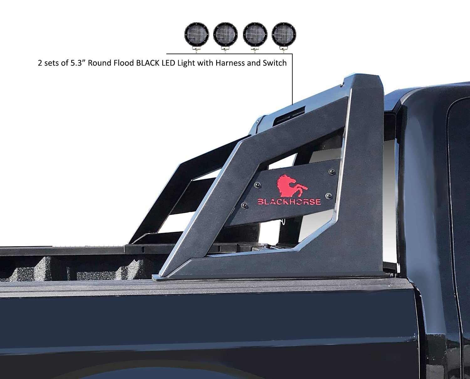 Roll Bar Black Horse Armour Incl. Set of 5.3" Dia.Led Lights,Black Compatible with 01-06 Chevrolet Silverado 3500|07-22 Chevrolet Silverado 3500 HD/GMC Sierra 3500 HD|07-24 Toyota Tundra