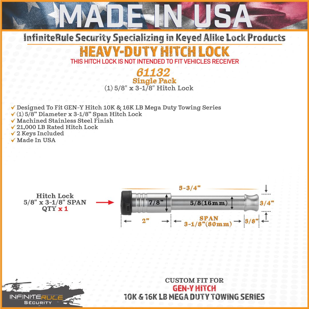 Hitch Lock for Gen-Y Mega Duty 10K LB & 16K LB Series | 61132 - Fits Adjustable Ball Mount Only - Does NOT FIT Vehicle Receiver
