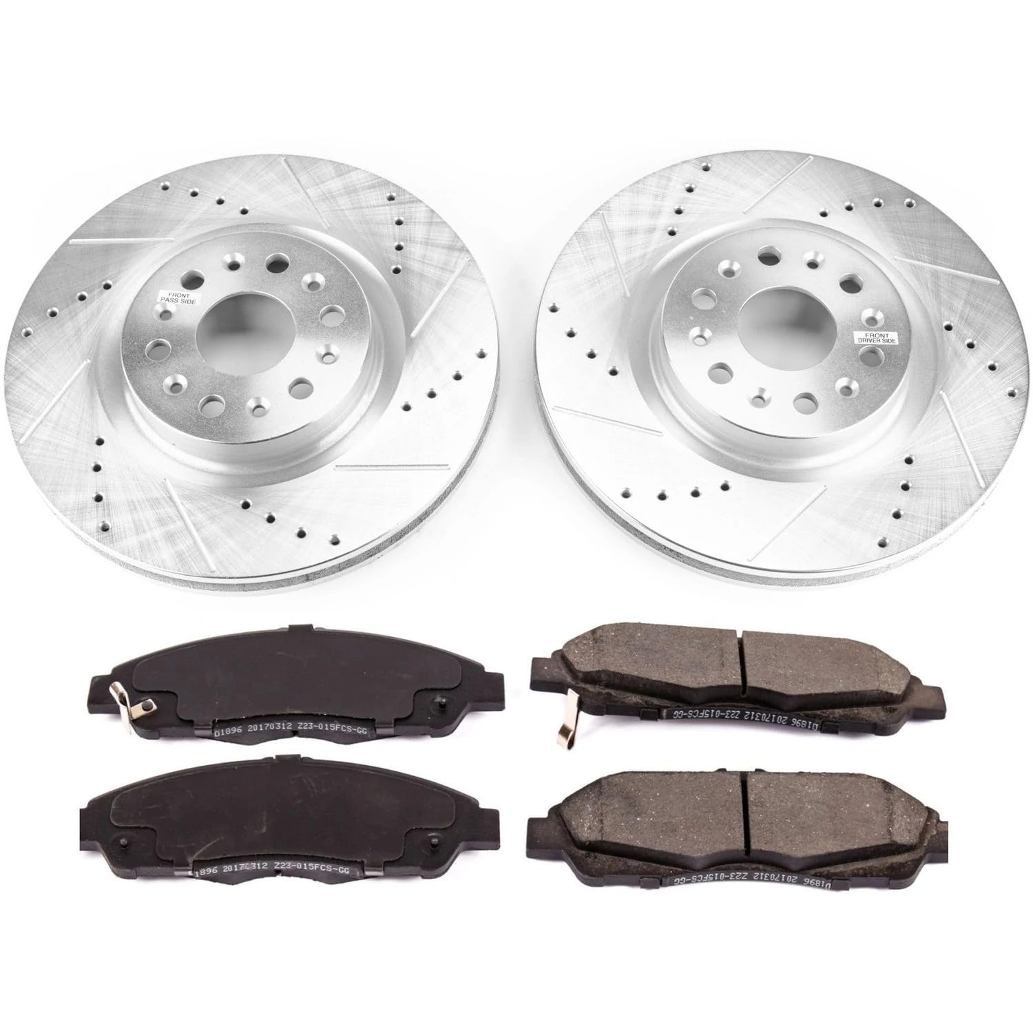 Power Stop K7883 Z23 Carbon Fiber Brake Pads Front with Drilled & Slotted Brake Rotors Kit For Buick Enclave 2018-2020, Cadillac XT5 2017-2020, Cadillac XT6 2020 [Model Specific]