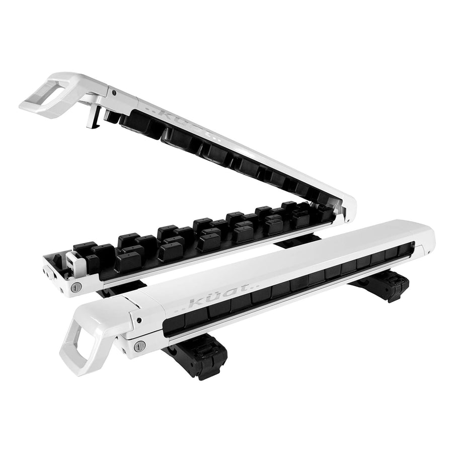 Grip 4 KUAT Durable Universal Car SUV Rooftop Crossbars Mounted Winter Sports Gear Hauling Transportation Slide-Out Locking Clamshell Rack, Fits 4 Skis/2 Snowboards - Pearl with Silver Anodize