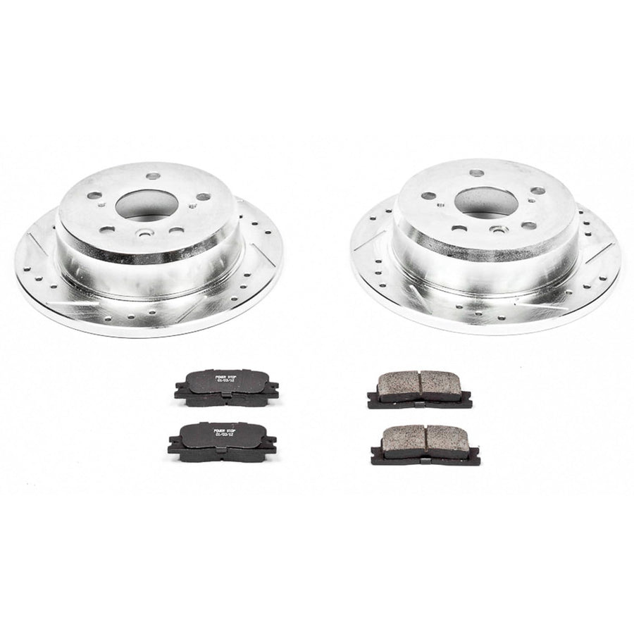 Power Stop K2418 Z23 Carbon Fiber Brake Pads with Drilled & Slotted Brake Rotors Kit For Lexus ES300 2002-2003, Lexus ES330 2004-2006, Toyota Camry 2002-2006 [Model Specific]