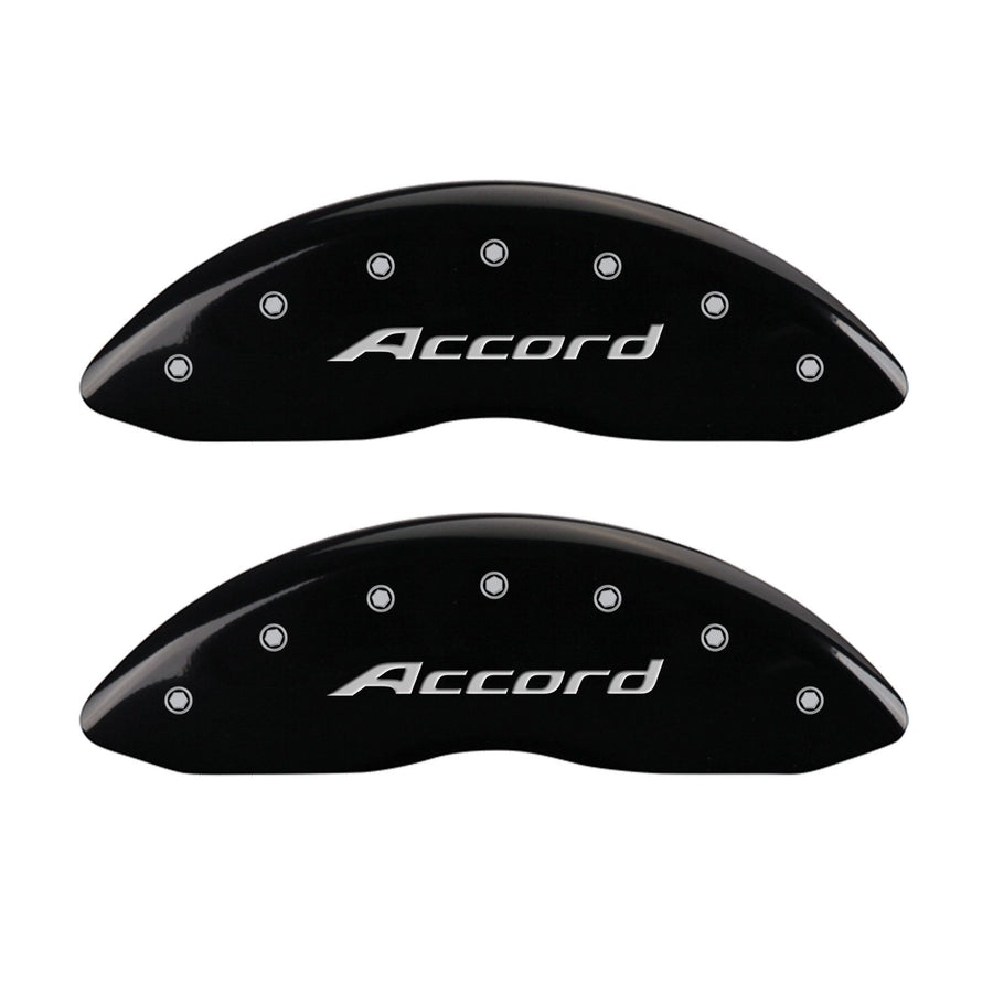 MGP Caliper Covers Front and Rear 20219SACCBK Black Powder Coat Finish, Set of 4 (Accord Silver Characters, Engraved)