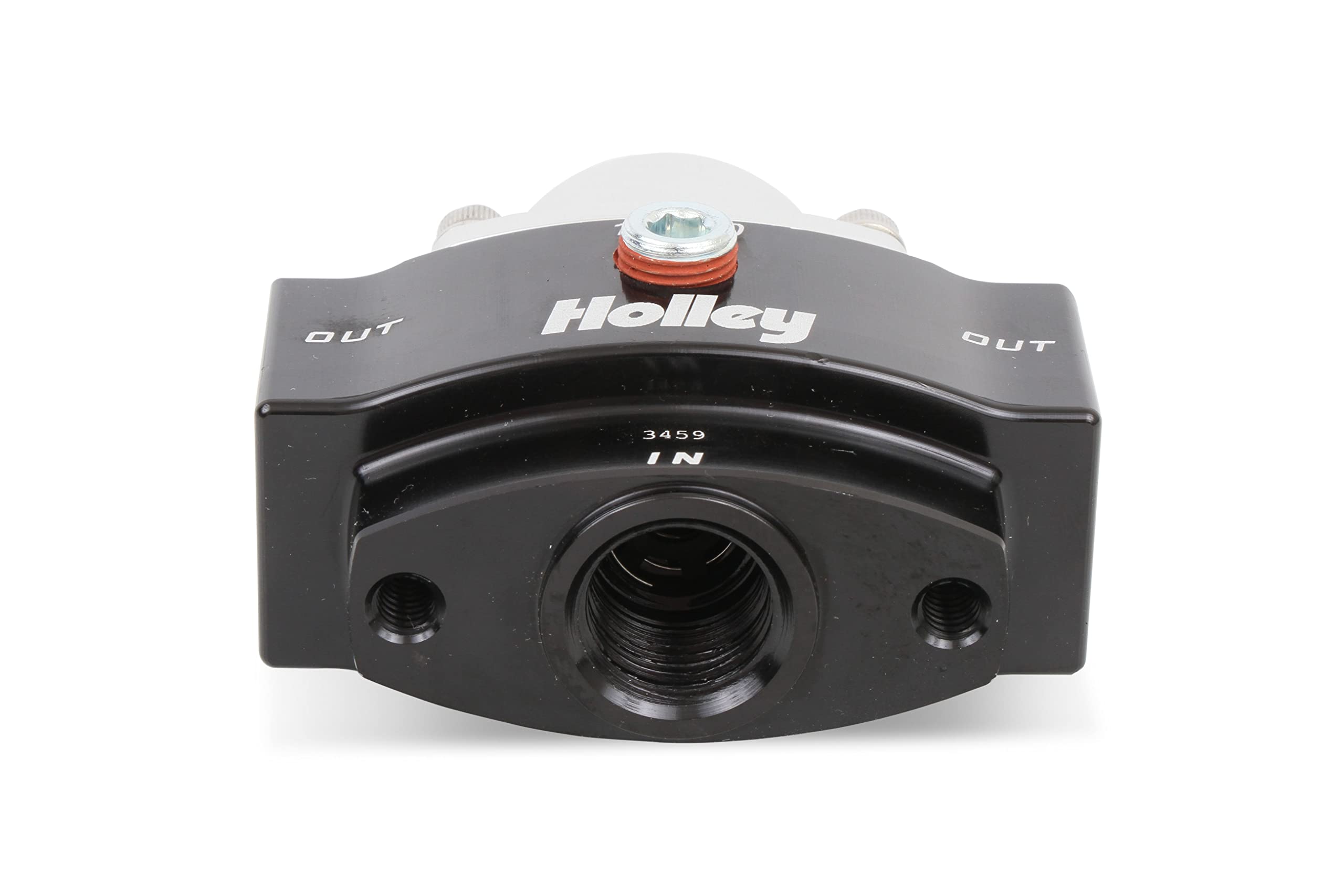 Holley 12-843 4.5-9 PSI Adjustable 10AN Inlet / 2 x 8AN Outlet Billet Fuel Pressure Regulator, Black Anodized