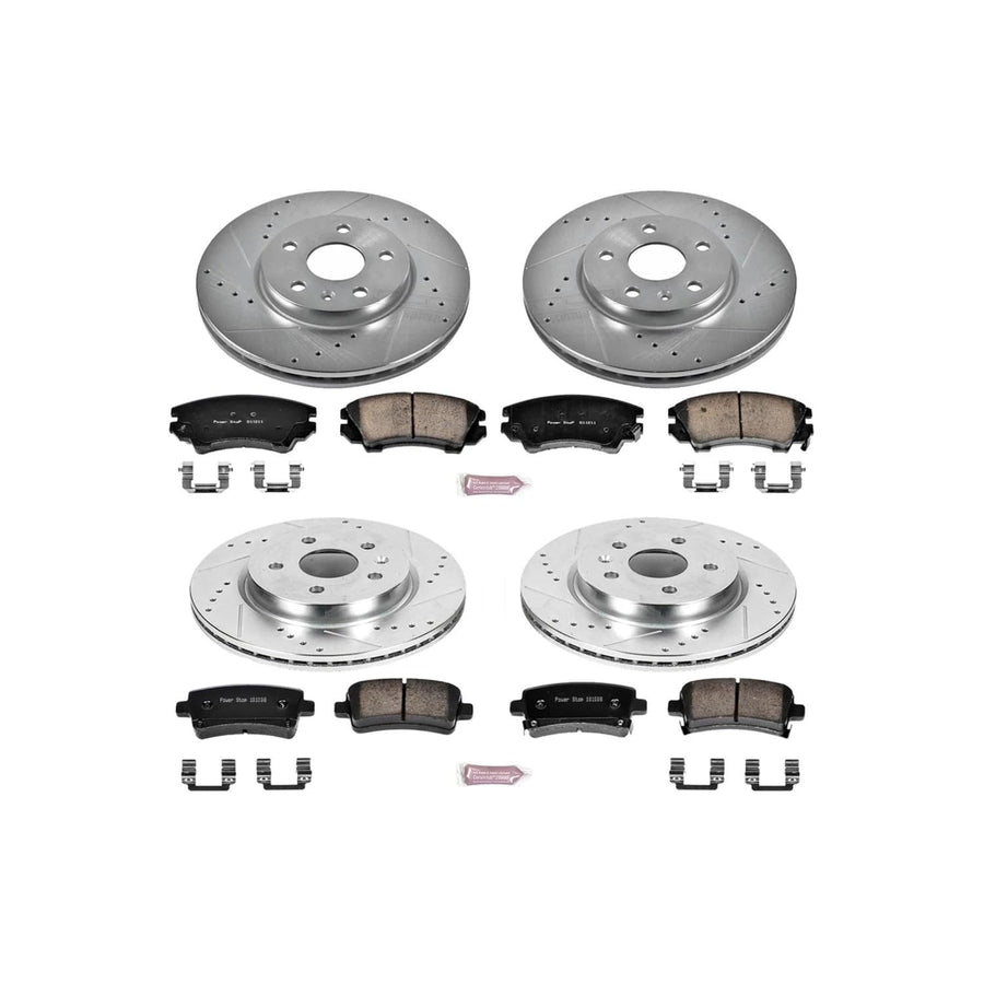 Power Stop K6330 Z23 Carbon Fiber Brake Pads Front and Rear with Drilled & Slotted Brake Rotors Kit For Saab 9-5 2010-2011 [Model Specific]