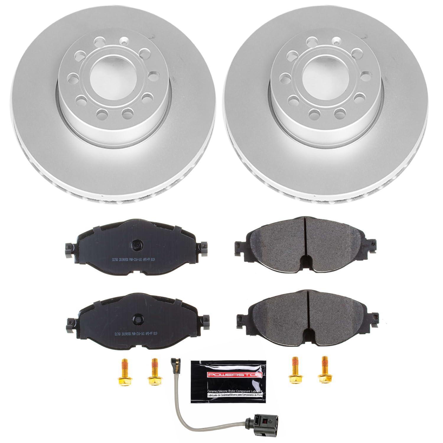 Power Stop Front CRK7080 Geomet® Coated Brake Kit and 1 Front Sensor Wire