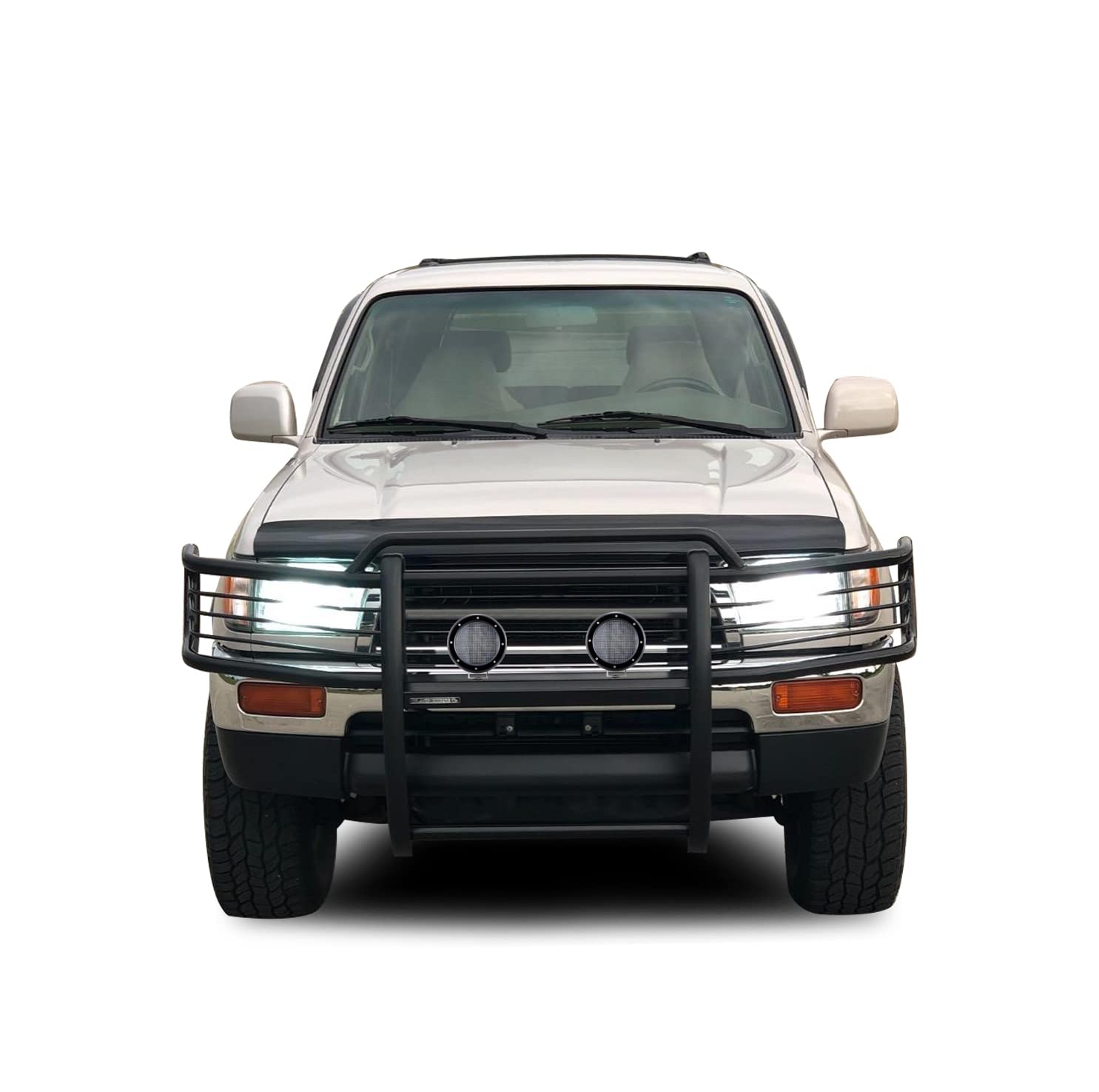Grille Brush Black Horse Bumper Guard Modular Black Come with Pair of 5.3" Dia.LED Lights with Black Trim Rings Compatible with 1996-1998 Toyota 4Runner|1998-2000 Toyota Tacoma-17T80202MA-PLFB
