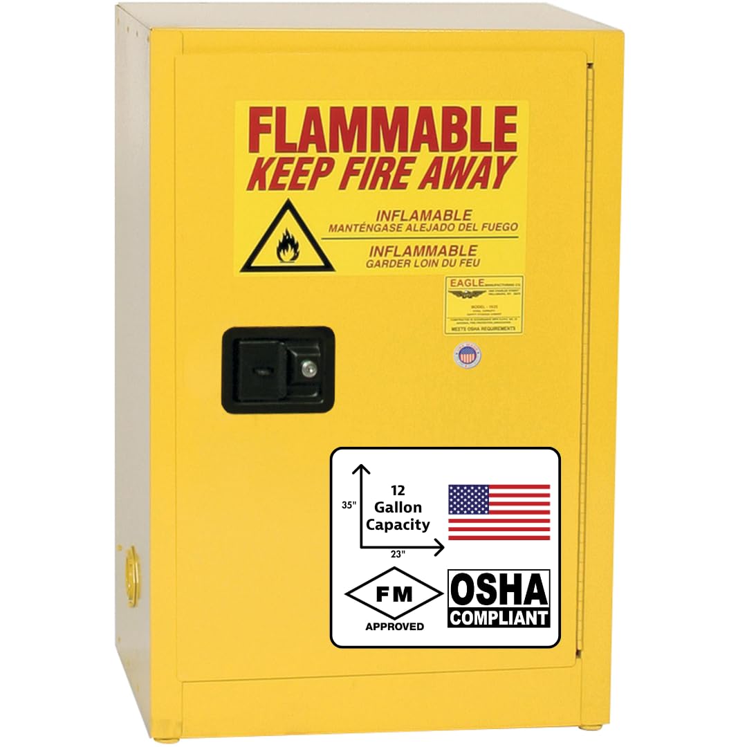 12 Gallon Eagle American Made F﻿lammable Liquid Storage Cabinet, Manual-Close Space Saver Fireproof Cabinet for Schools, Garages, Manufacturing Facilities, 23" x 18" x 35", 1925X