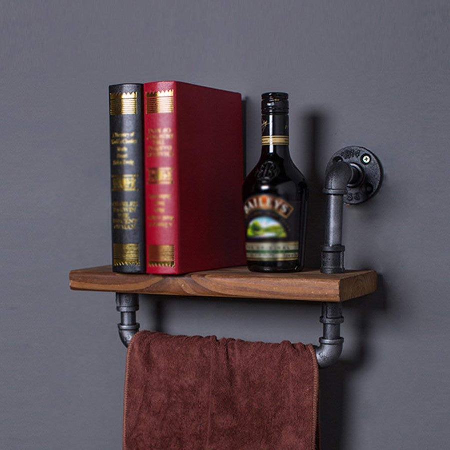 YIMJ Retro Coat Rack Industrial Wall Mounted Pipe Hanging Shelving Bracket Towel Rails Rustic Modern 1 Tier Wooden Plank Towel Bar Towel Bar, A
