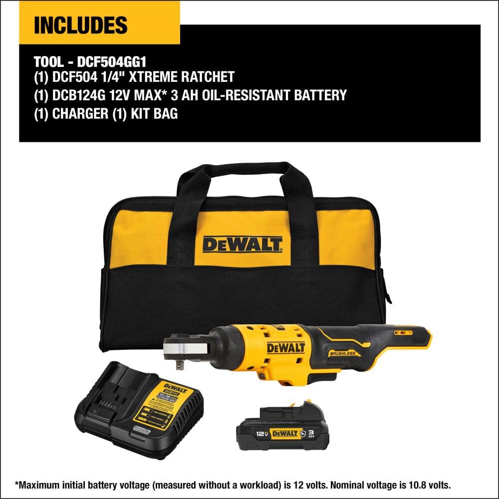 1/4 in. Ratchet Kit DEWALT XTREME™ 12V MAX* (DCF504GG1)