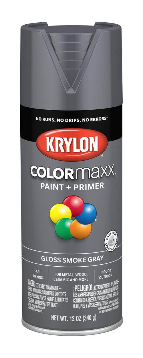 Krylon K05539007 Spray Paint and Primer COLORmaxx for Indoor/Outdoor Use, Gloss Smoke Gray, 12 Ounce (Pack of 1)