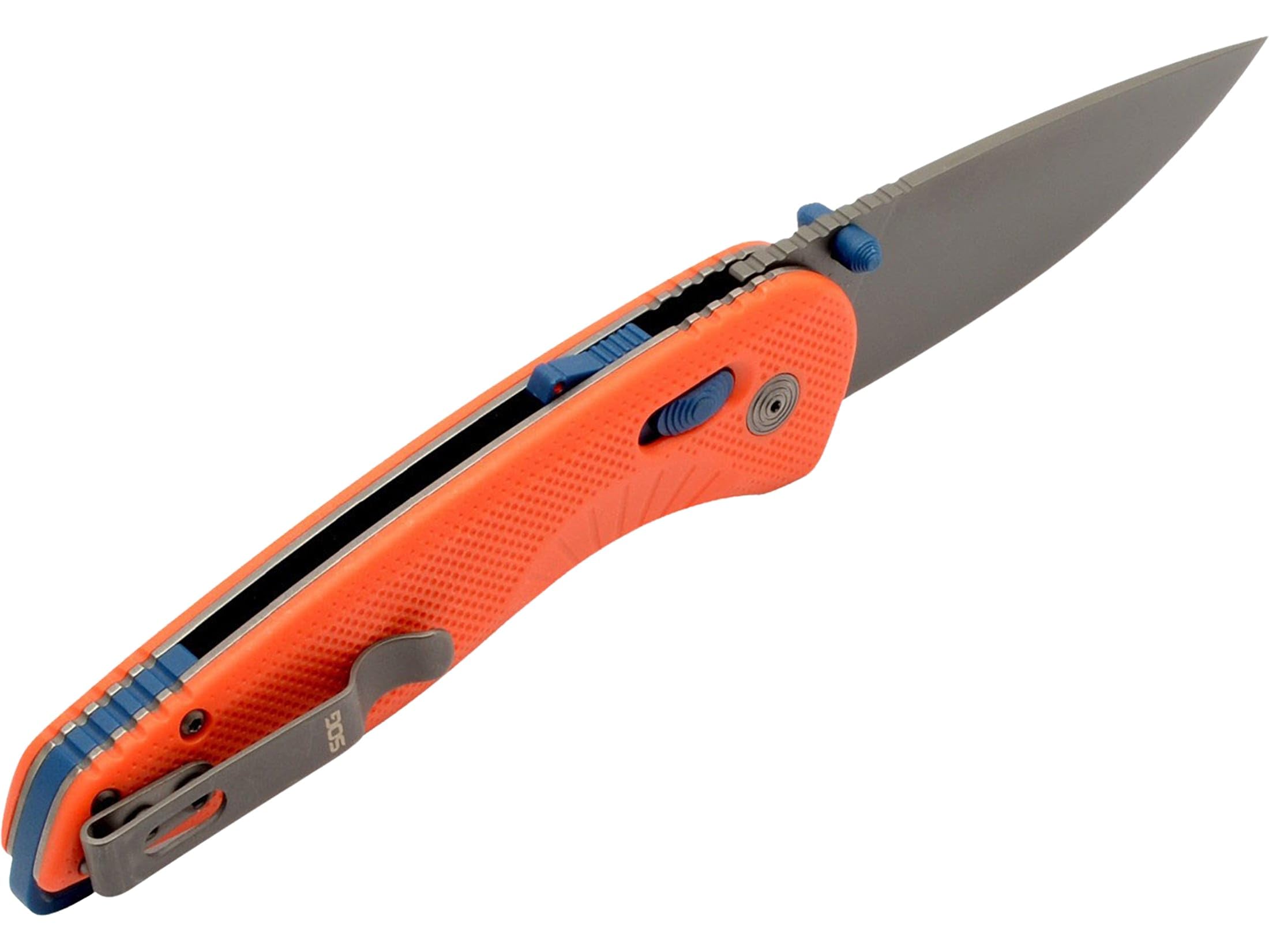 SOG Aegis AT Folding Knives Ambidextrous Outdoor Pocket Easy to Carry | CRYO D2 Stainless Steel Blade | AT-XR Lock, Rescue Red/indigo