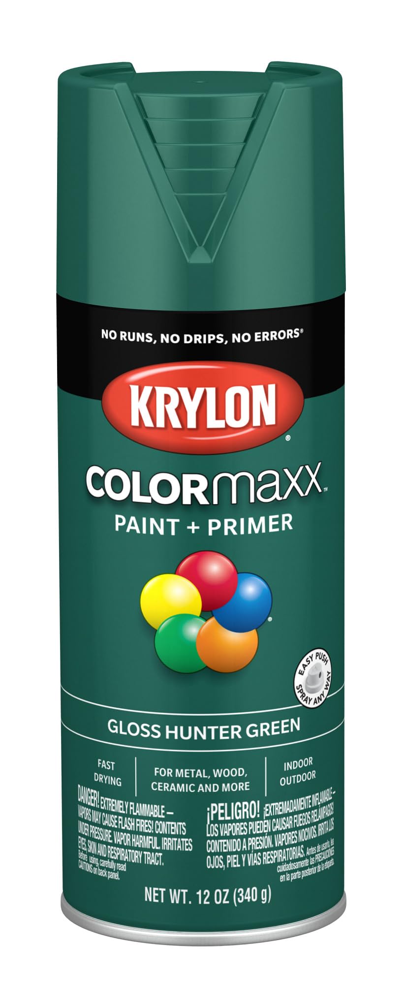 Krylon K05523007 Spray Paint and Primer COLORmaxx for Indoor/Outdoor Use, Gloss Hunter Green 12 Ounce (Pack of 1)