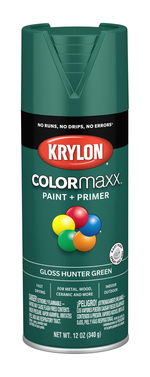 Krylon K05523007 Spray Paint and Primer COLORmaxx for Indoor/Outdoor Use, Gloss Hunter Green 12 Ounce (Pack of 1)