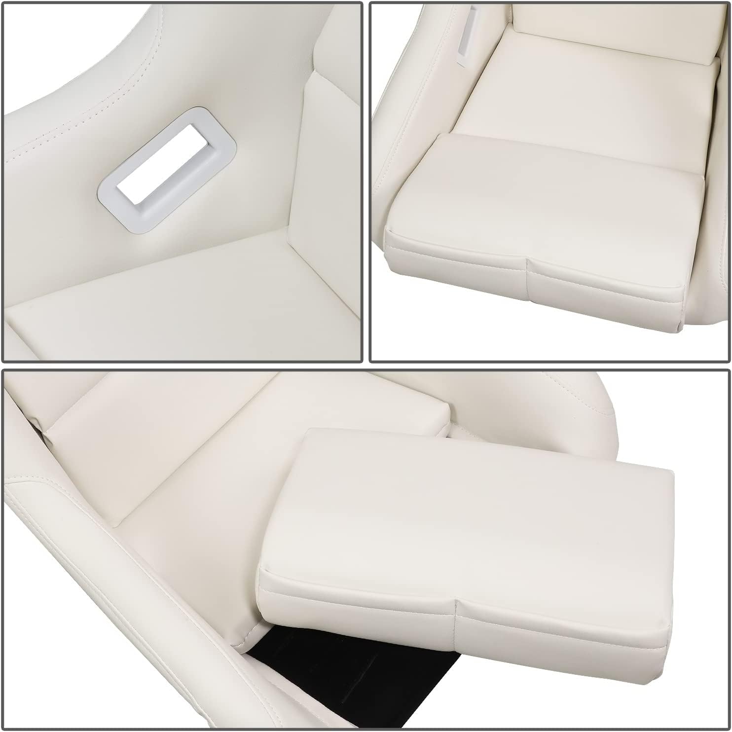 NRG Innovations Universal Vinyl Fixed Back Bucket Racing Seat FRP-302WT-V with Bottom Mount Bracket(Large), White Seat Cover, 21"W X 18" D X 36" H