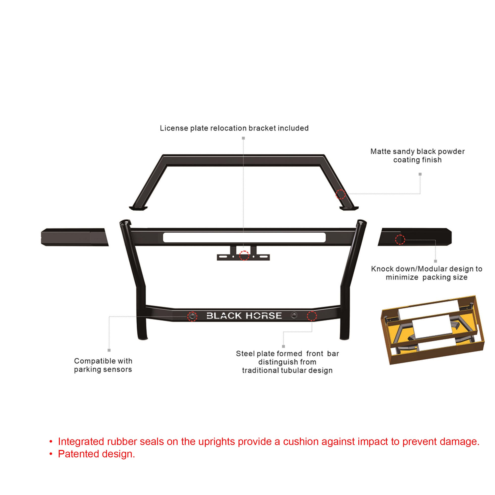 Rambler Black Horse Grille Guard Modular Black Compatible with 2019-2022 Chevrolet Silverado 1500-RAG101