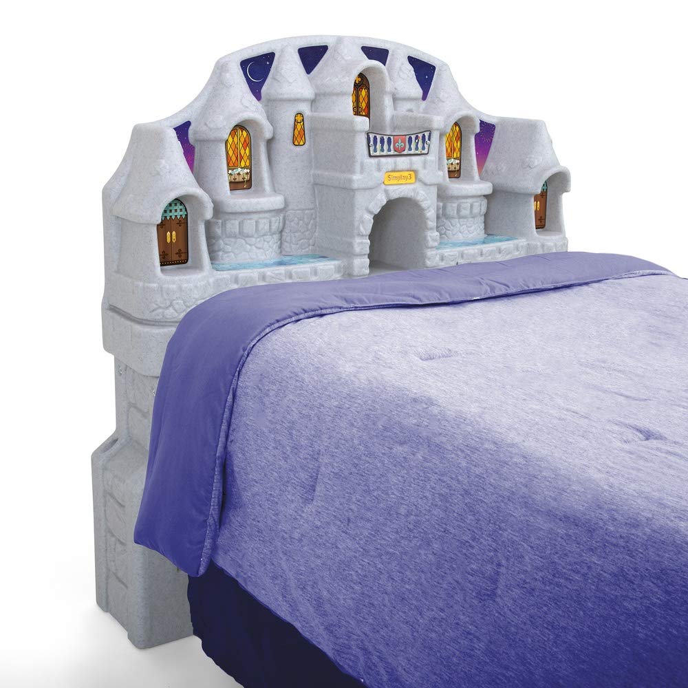 Twin Size Simplay3 Imagination Castle Headboard, Plastic Castle Bed headboard for Toddlers, Kids and Girls with Princess Toy Play Storage Area, Gray & Pink, Made in USA