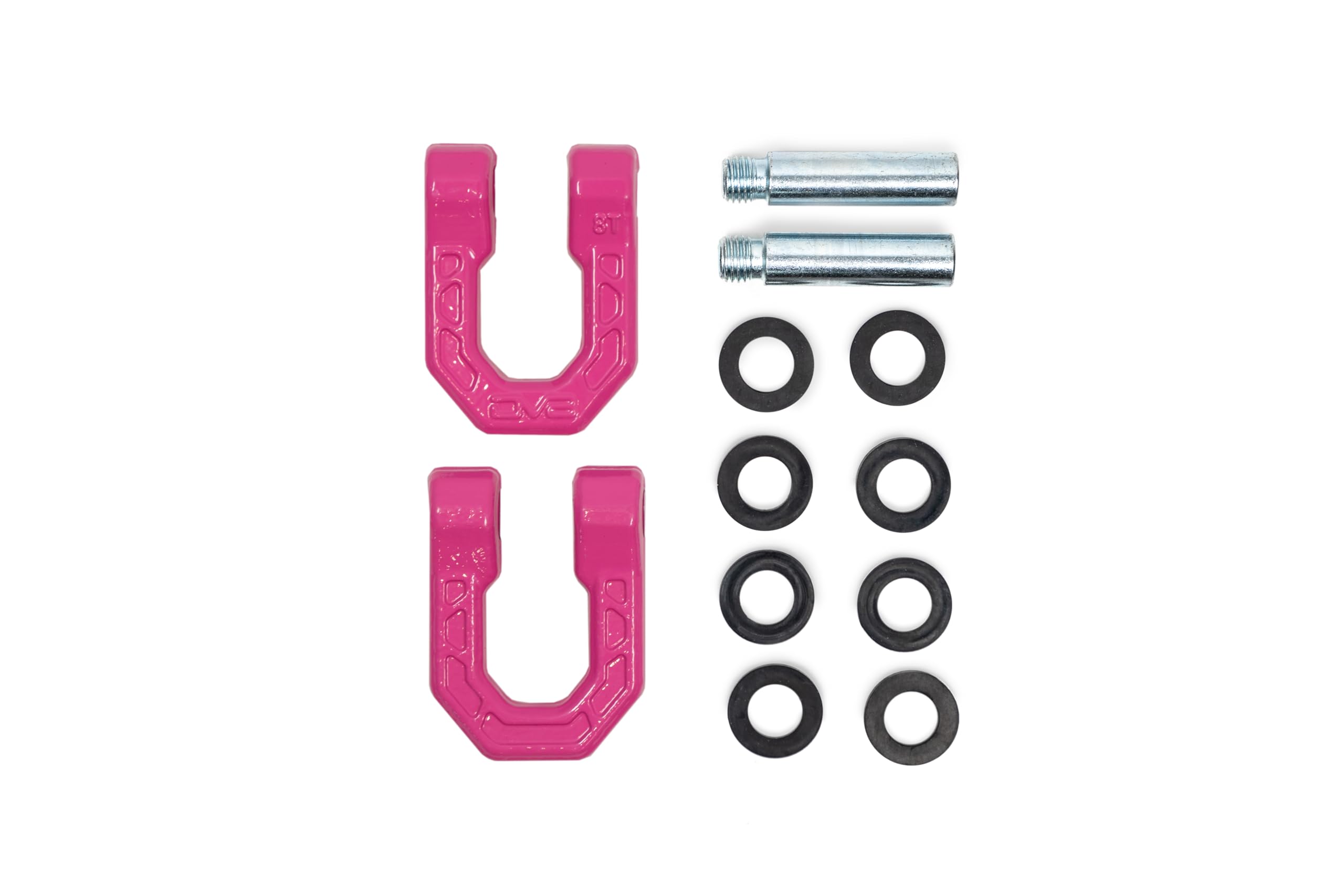 Offroad DV8 Elite Series D-Ring Shackles | Pair | 8 Ton Working Load Limit | (4) ⅛” & (4) 3/16” Isolators Included | 1&1/16” Thick Forged Steel D-Ring (Pink)