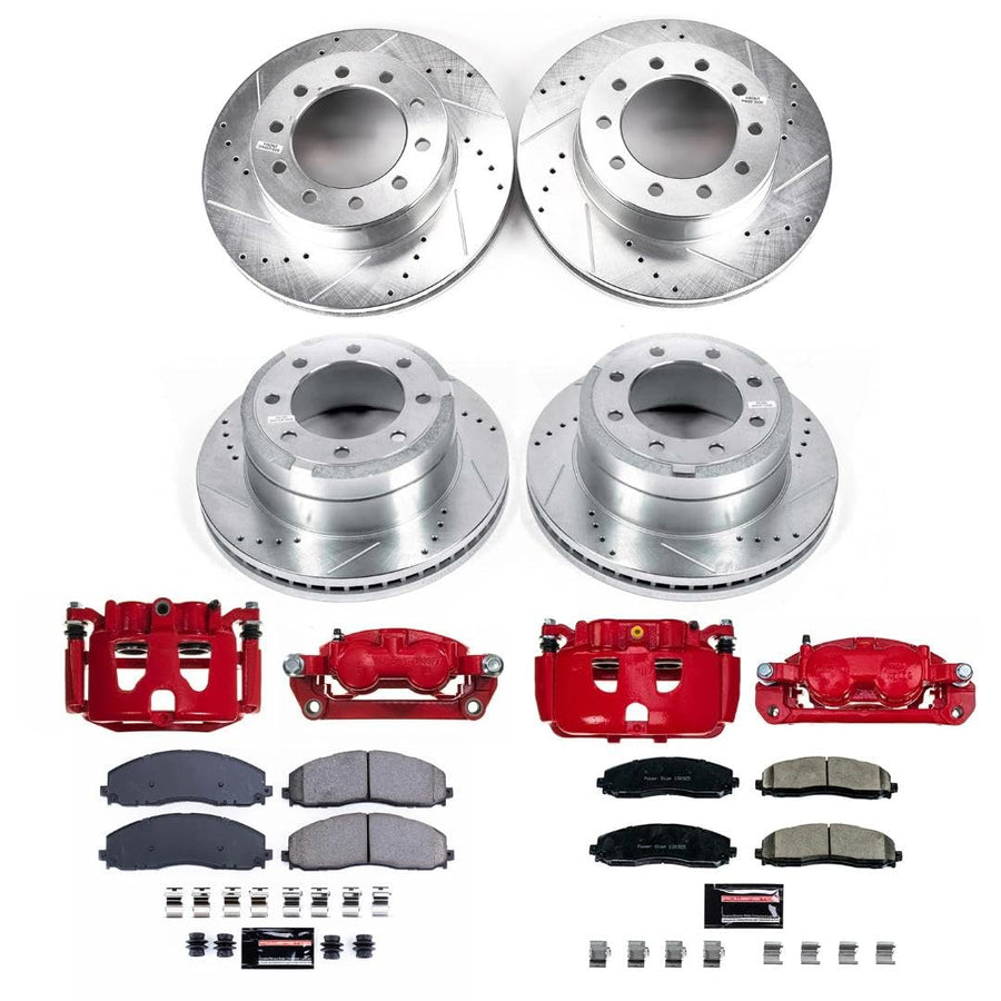 Power Stop KC8028 Front and Rear Z23 Daily Driver Brake Pad and Rotor Kit with Red Powder Coated Calipers For Ford F-350 Super Duty 2015-2016 [Model Specific]