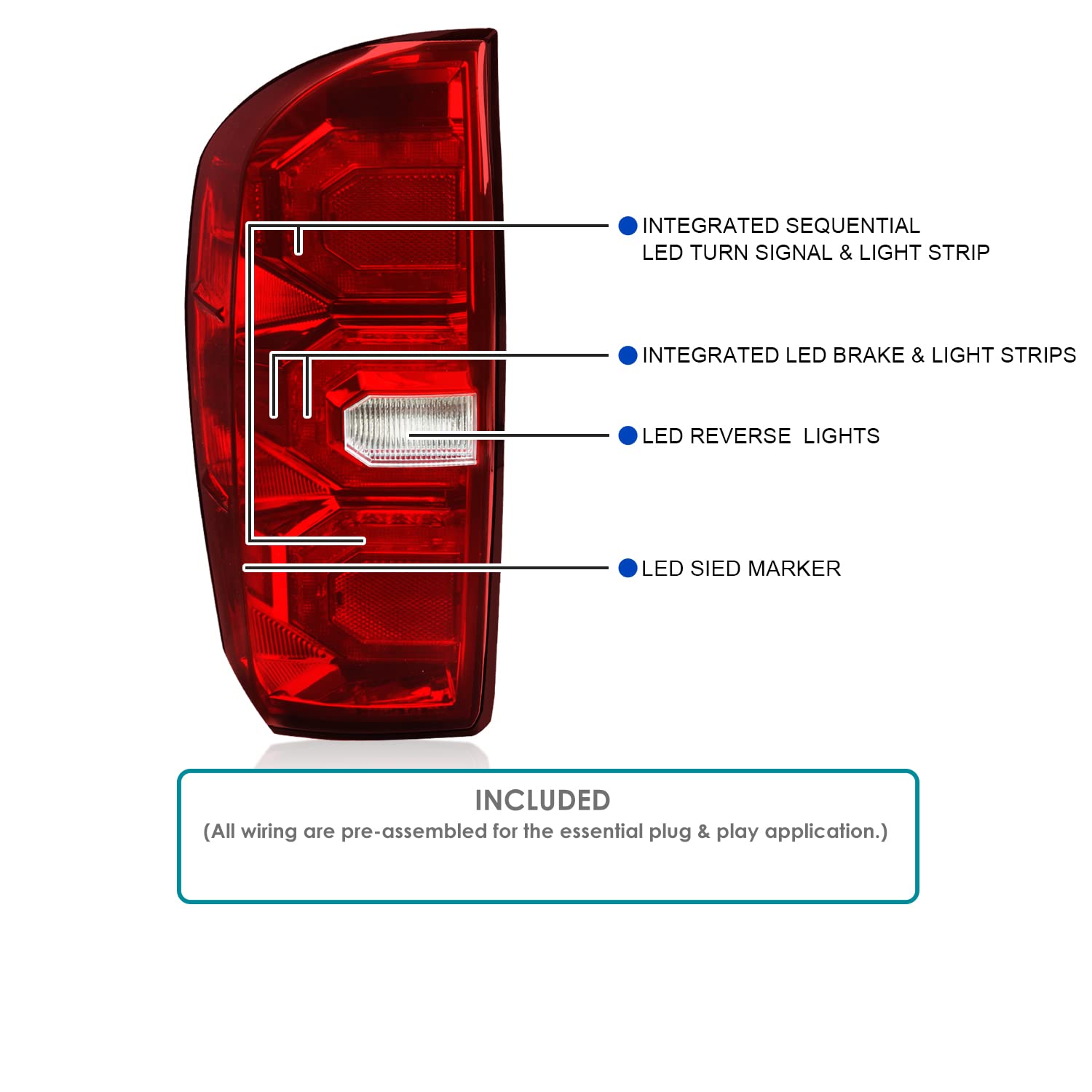 Spec-D Tuning Tail Lights Red LED w/Sequential DRL Strips Compatible with 2016-2022 Toyota Tacoma, Left + Right Pair Assembly