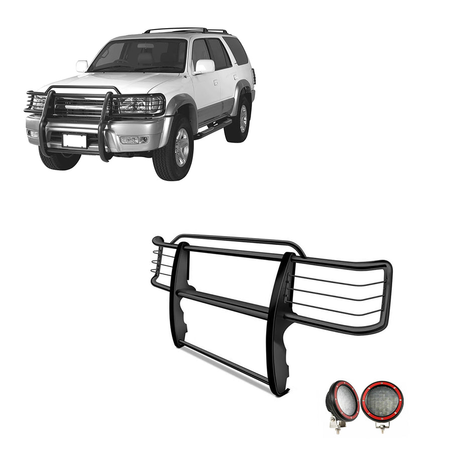 Bumper Guard Black Horse Grille Brush Modular Black Come with Pair of 5.3" Dia.LED Lights with Red Trim Rings Compatible with 1999-2002 Toyota 4Runner-17TN23MA-PLFR