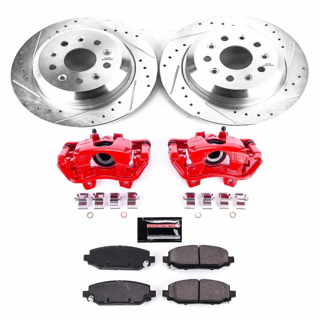 Power Stop Z23 KC7942 Evolution Sport Rear Caliper Brake Kit-Drilled/Slotted Rotors, Carbon Ceramic Brake Pads, Calipers For Jeep Wrangler 2018-2022 [Model Specific]