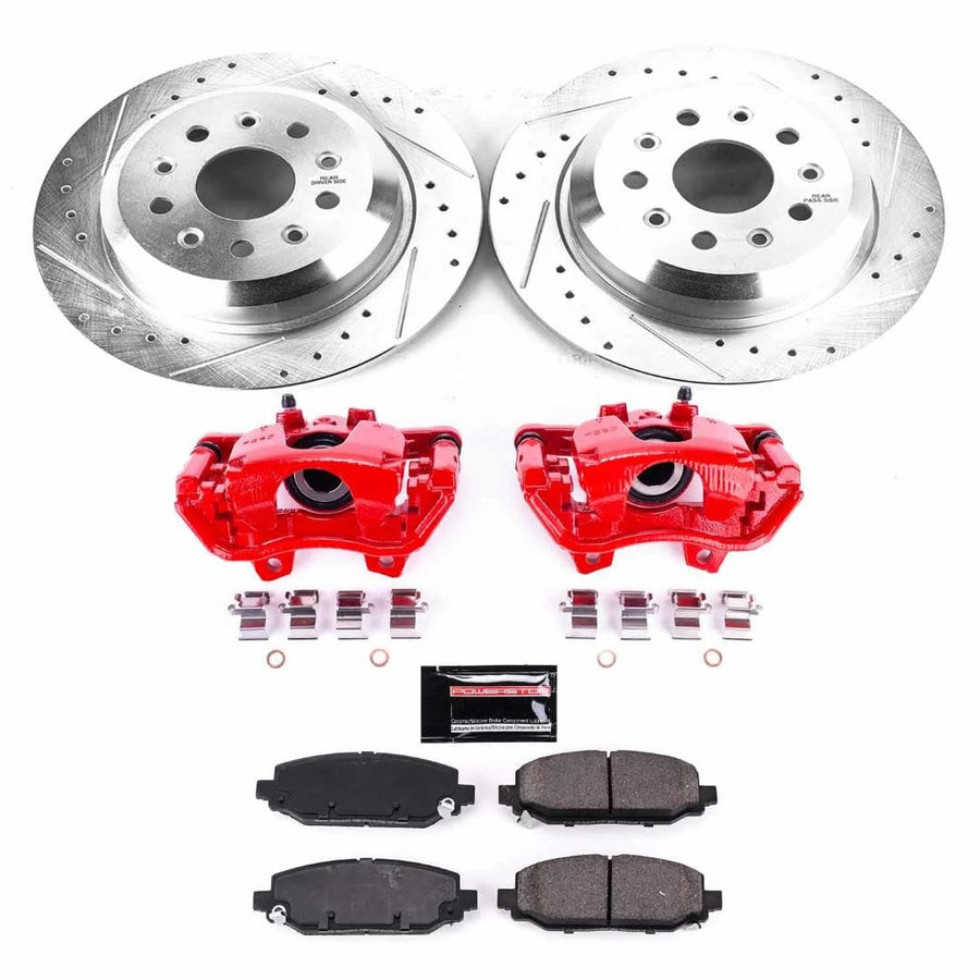 Power Stop Z23 KC7942 Evolution Sport Rear Caliper Brake Kit-Drilled/Slotted Rotors, Carbon Ceramic Brake Pads, Calipers For Jeep Wrangler 2018-2022 [Model Specific]