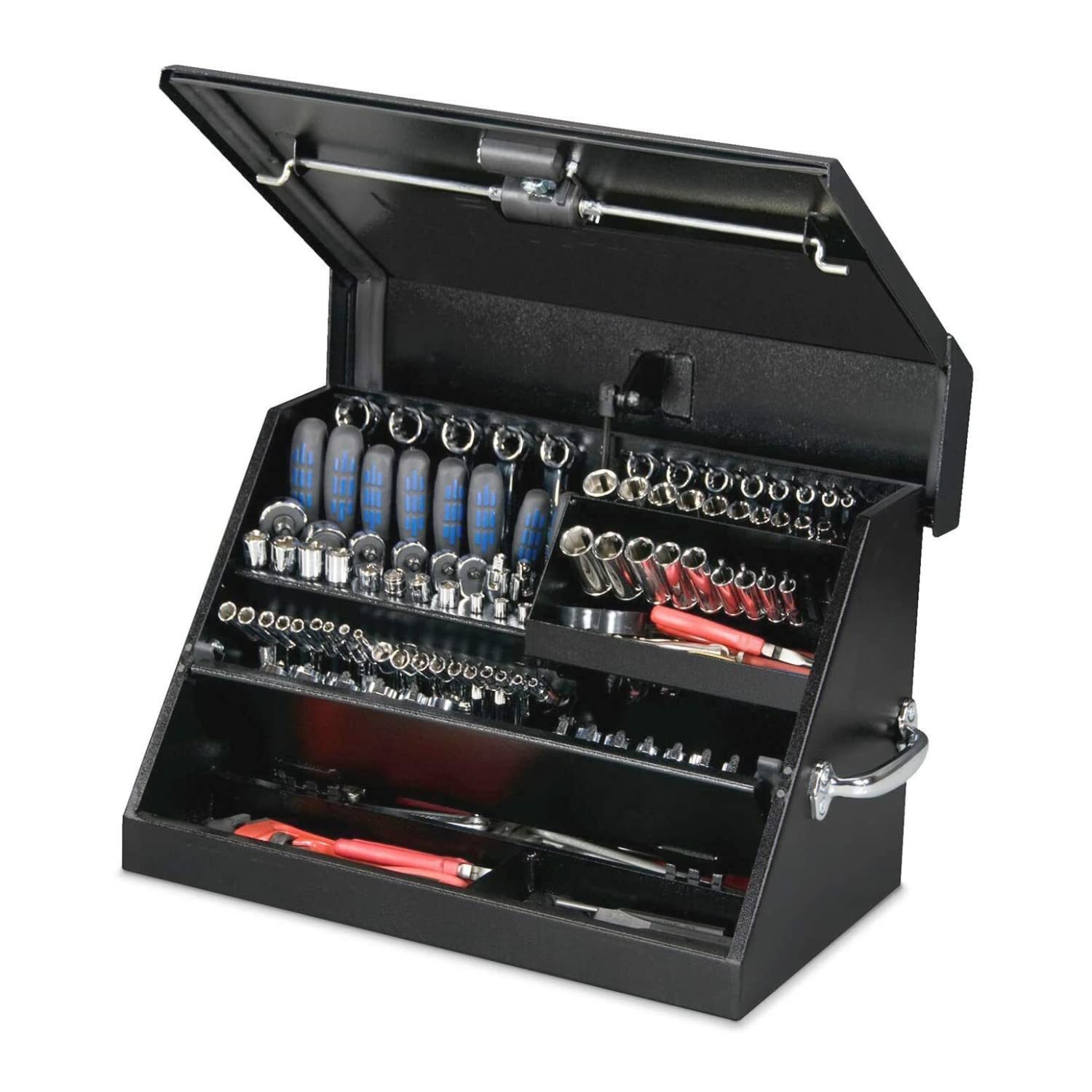 SM200B – Montezuma – 22.5-Inch Portable TRIANGLE Toolbox – Heavy-Duty Steel Construction – Metric and SAE Storage Chest – Weather-Resistant Toolbox – Lock and Latching System