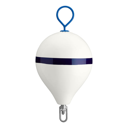 CM-3 Polyform Mooring Buoy - White W/Blue Stripe, Galvanized