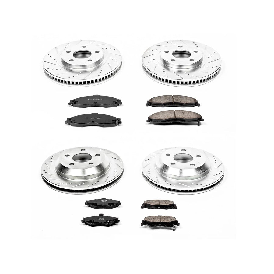 PowerStop Brake Kit Front and Rear For Chevrolet Camaro 1998-02 | Pontiac Firebird 1998-02 - Drilled and Slotted Disc Rotors with Ceramic Brake Pads Replacement, K1548