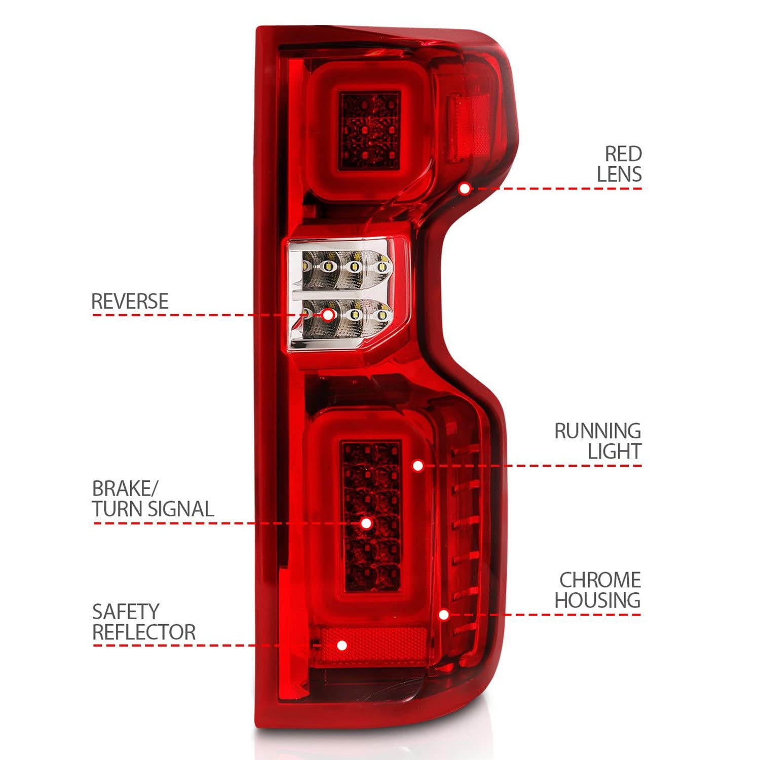 19-21 Chevy Silverado ANZO Work Truck Full LED Tailights Chrome Housing Red Lens G2(w/C Light Bars) (311419)